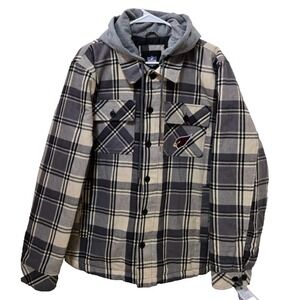 Arizona Cardinals Plaid Fleece Shacket with Hoodie Mens L Blk/Gray/Cream NWT‎